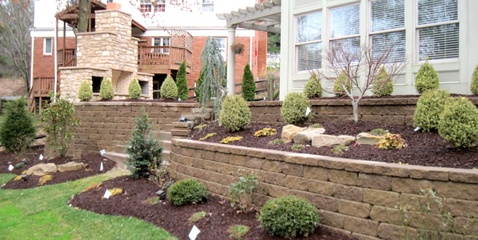 Retaining Wall, Stamped Concrete< Fireplace