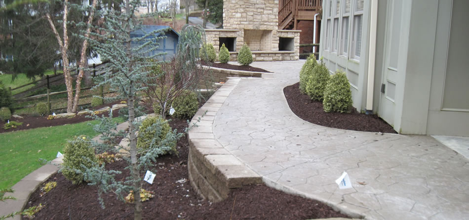 Concrete Patio, fireplace, Tiered Retaining Walls